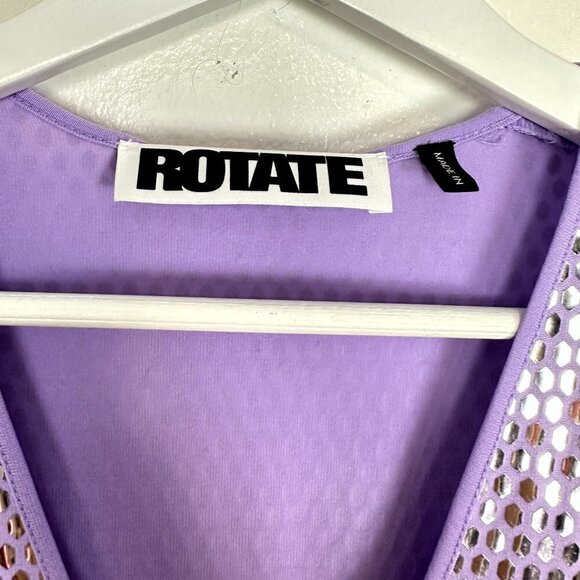 ROTATE Sierina Ruched Puff Sleeve Metallic Midi Dress in Purple Size US 0 - Picture 8 of 16